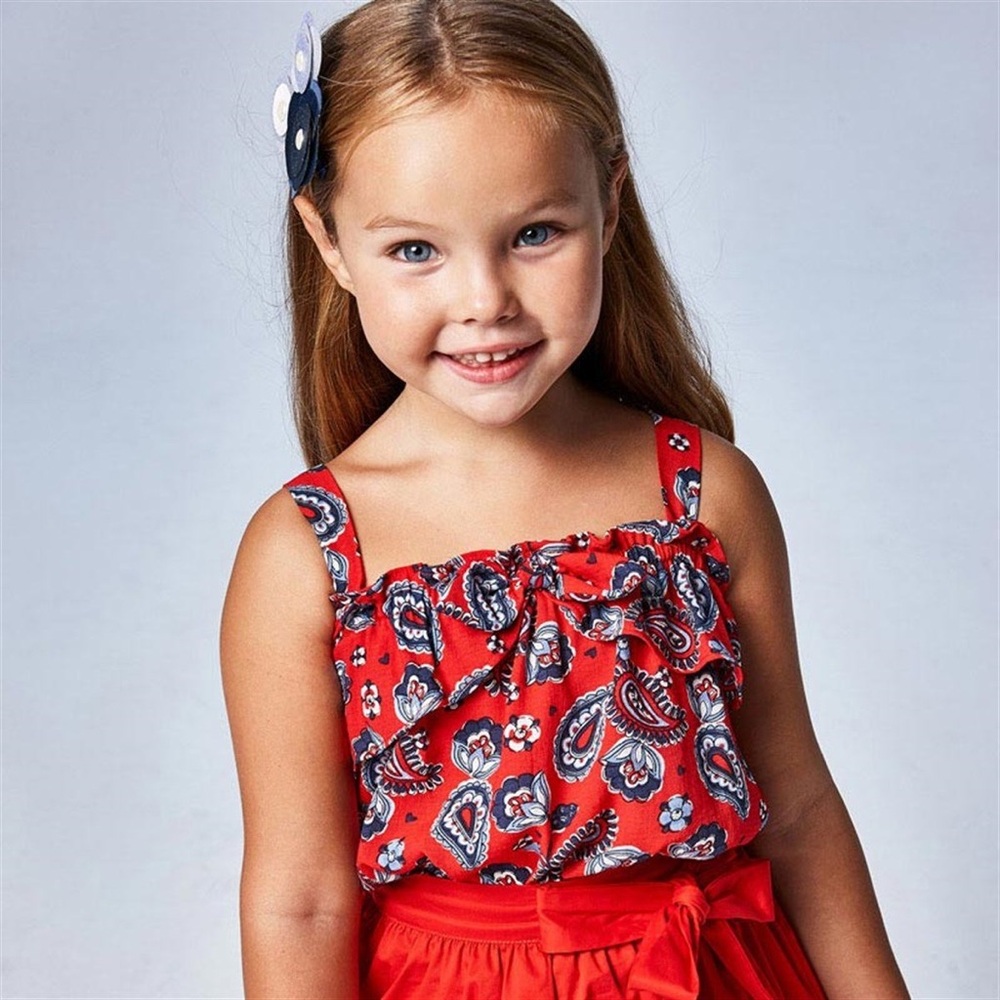Size 6 Girls Mayoral Red and Blue Kids Blouse